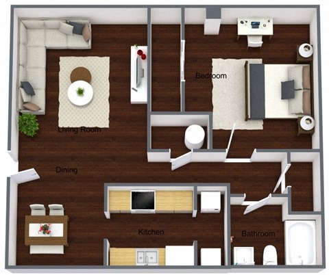 Floor plan for 1 bed, 1 bath, 710 sqft